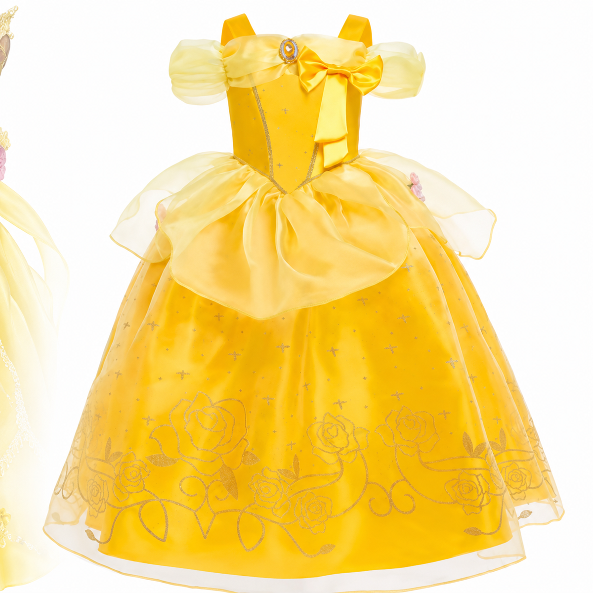Girls Halloween Princess Costume Gown with Layered Tulle Skirt and Satin Bodice