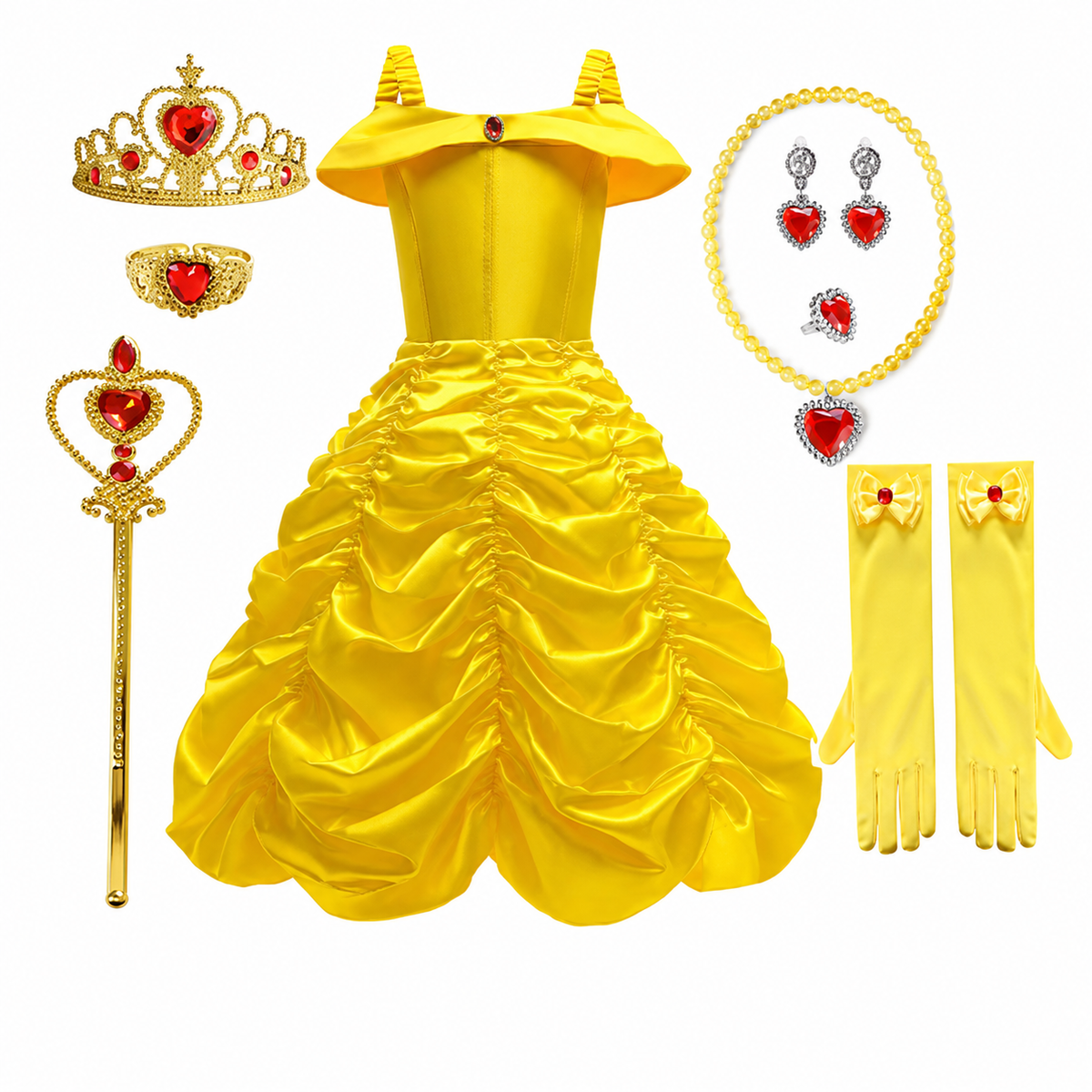 Girls Halloween Princess Costume Gown with Layered Tulle Skirt and Satin Bodice