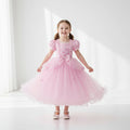 Girls Halloween Party Princess Dress with Puff Sleeves and Layered Tulle Skirt