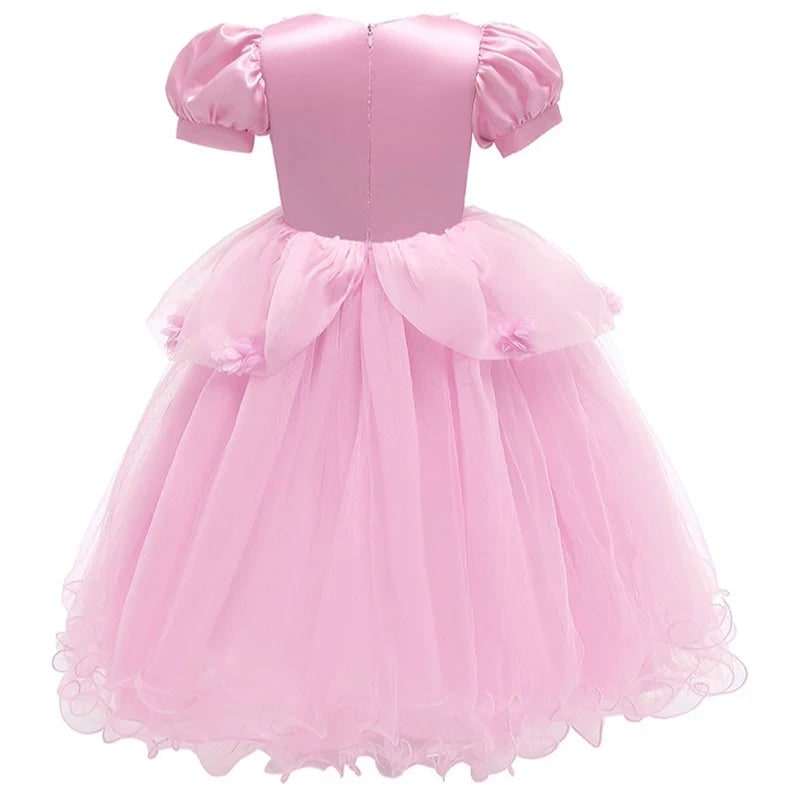 Girls Halloween Party Princess Dress with Puff Sleeves and Layered Tulle Skirt