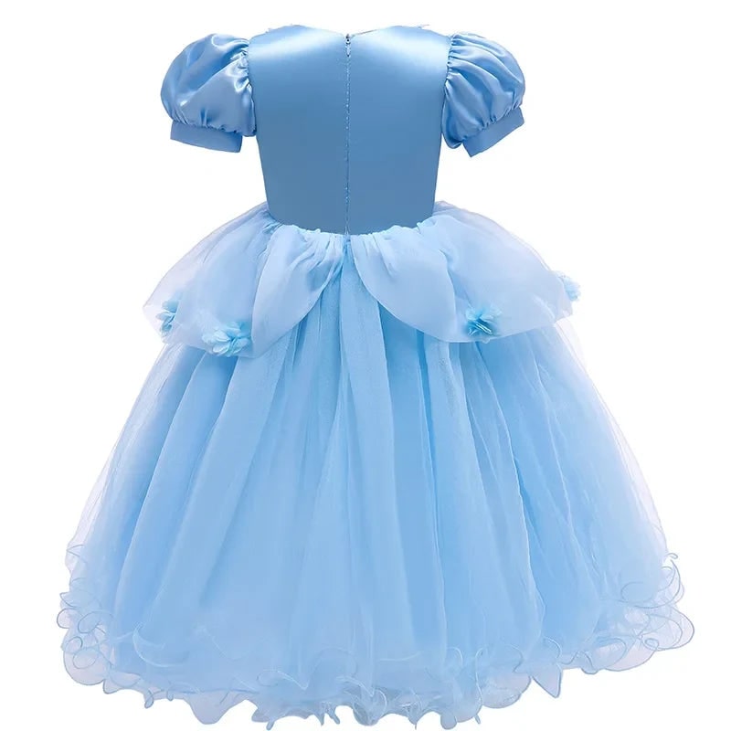 Girls Halloween Party Princess Dress with Puff Sleeves and Layered Tulle Skirt