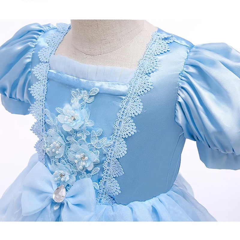 Girls Halloween Party Princess Dress with Puff Sleeves and Layered Tulle Skirt