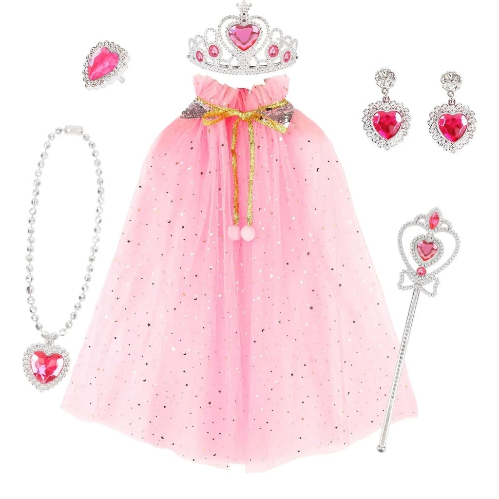 Halloween Princess Costume Set for Children with Tulle Cape Tiara and Toy Wand
