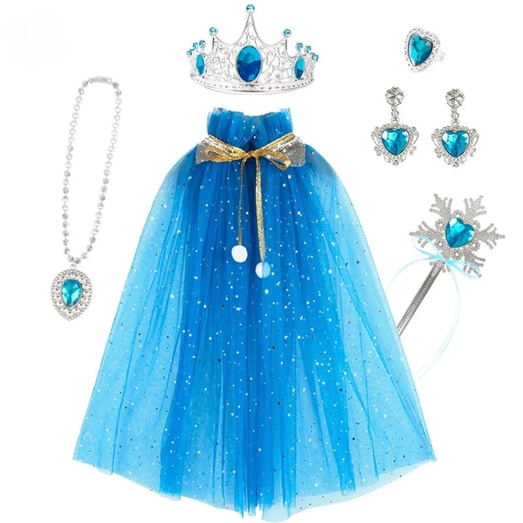 Halloween Princess Costume Set for Children with Tulle Cape Tiara and Toy Wand