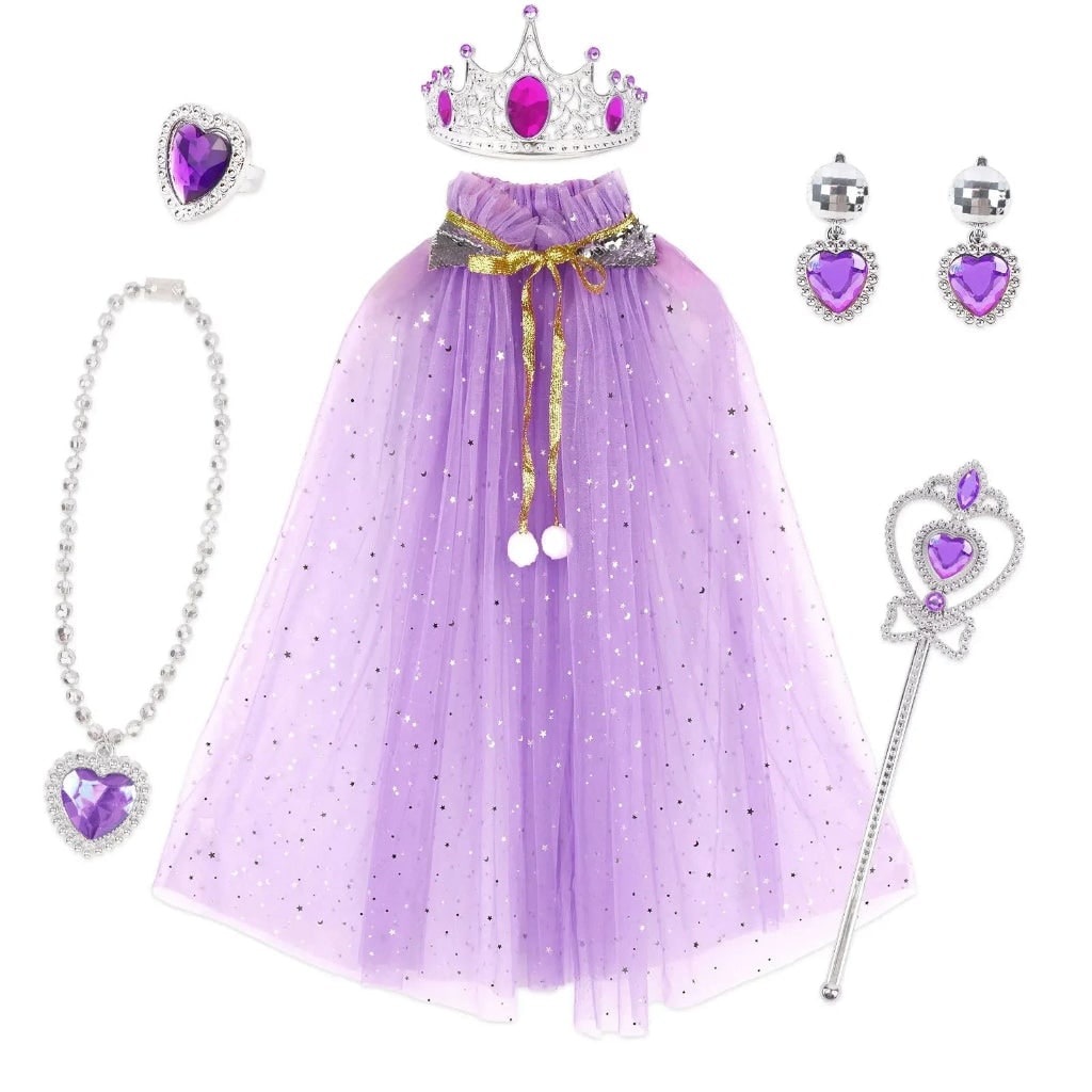 Halloween Princess Costume Set for Children with Tulle Cape Tiara and Toy Wand