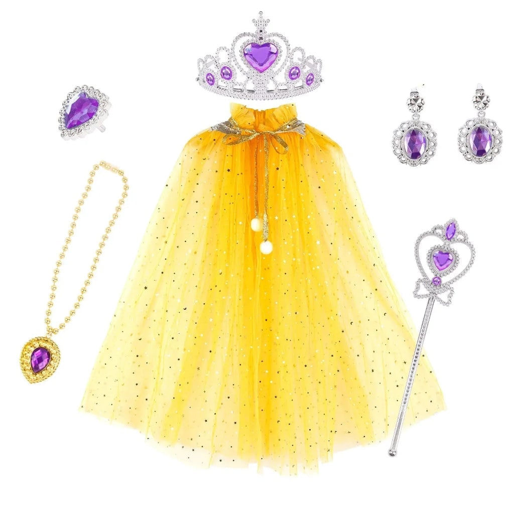 Halloween Princess Costume Set for Children with Tulle Cape Tiara and Toy Wand