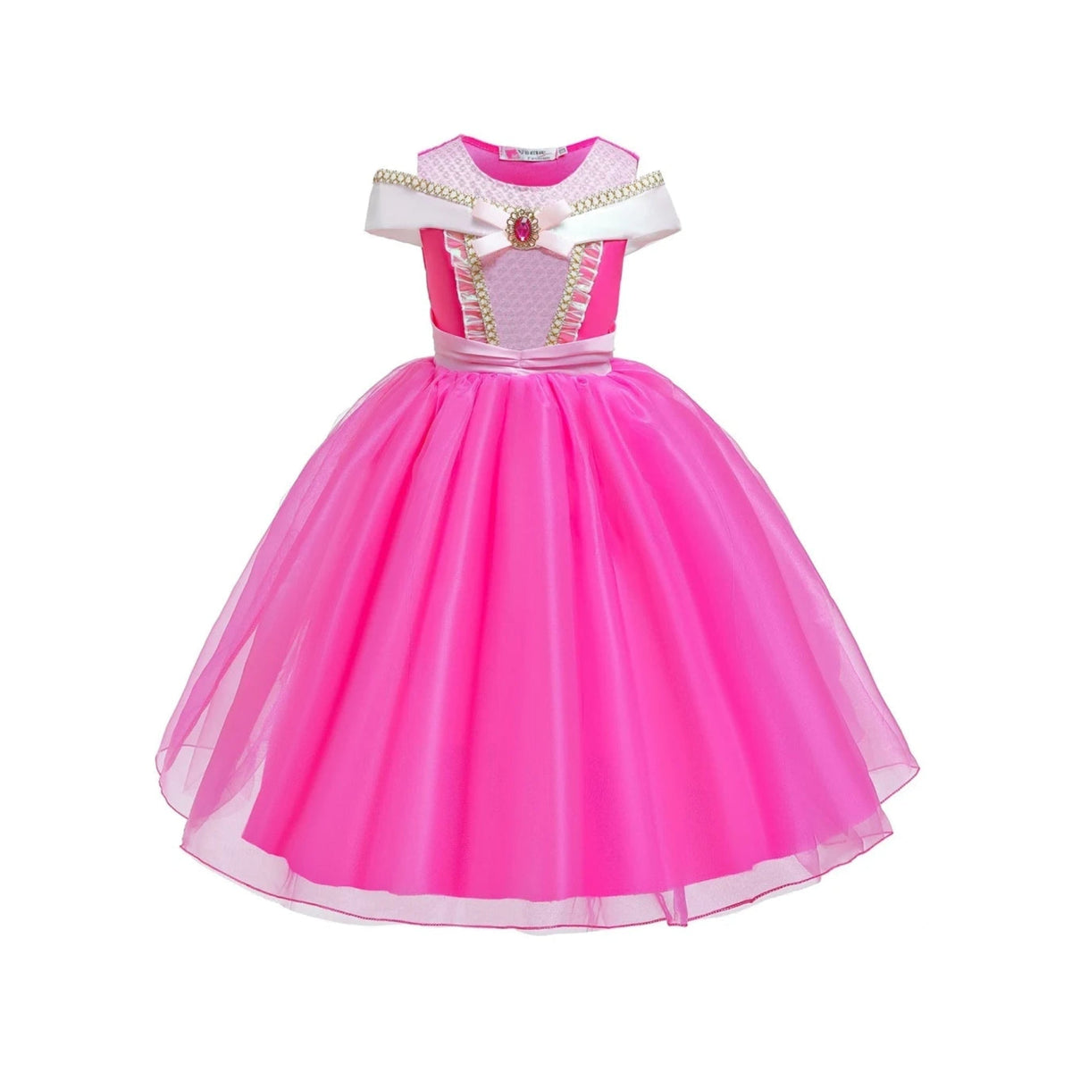 Girls Princess Costume Dress with Sheer Overlay Skirt Tiara and Gloves