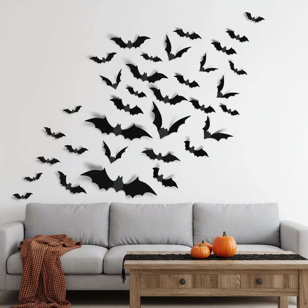 Halloween Bats 3D Wall Art Stickers with Foldable Wings for Nursery and Bathroom
