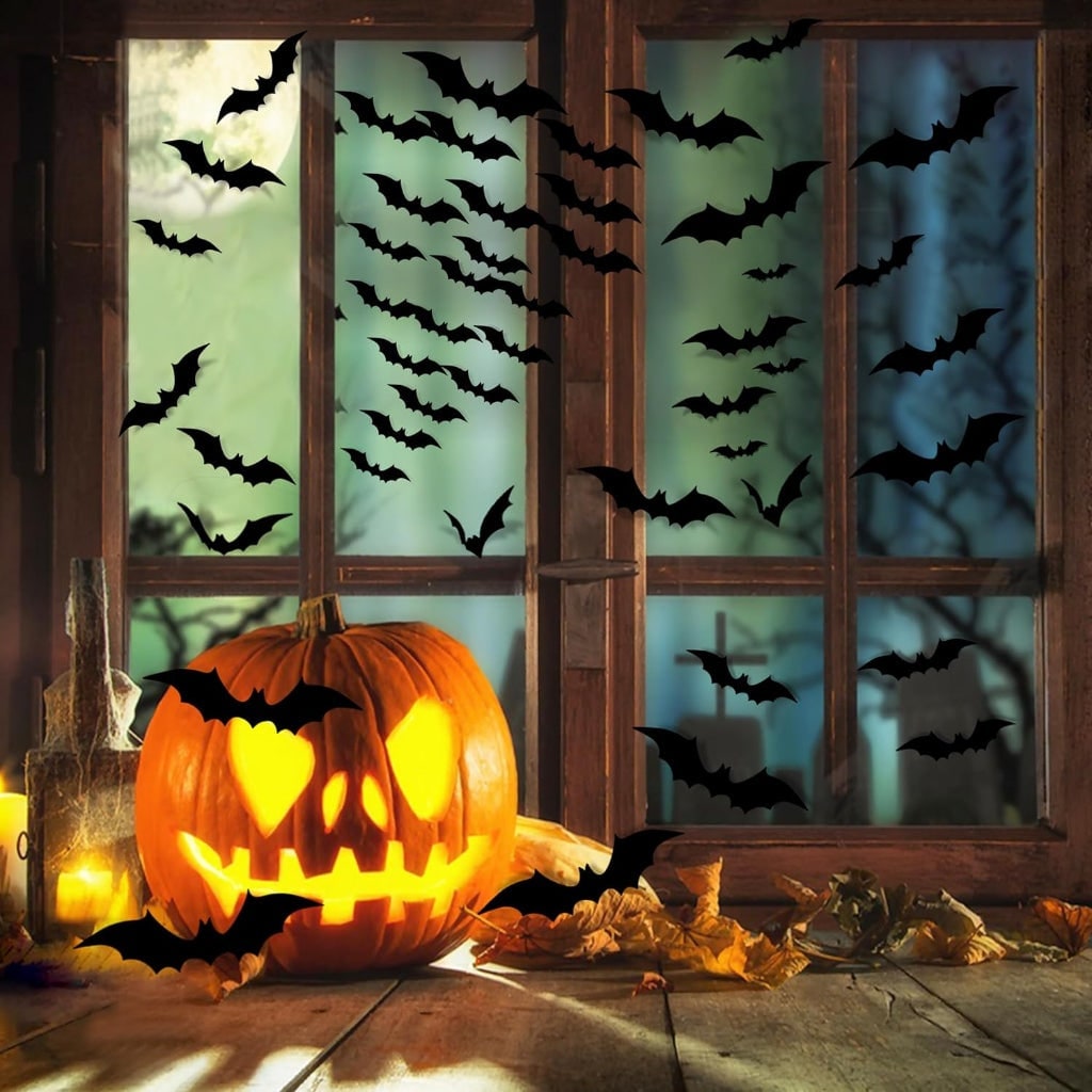 Halloween Bats 3D Wall Art Stickers with Foldable Wings for Nursery and Bathroom