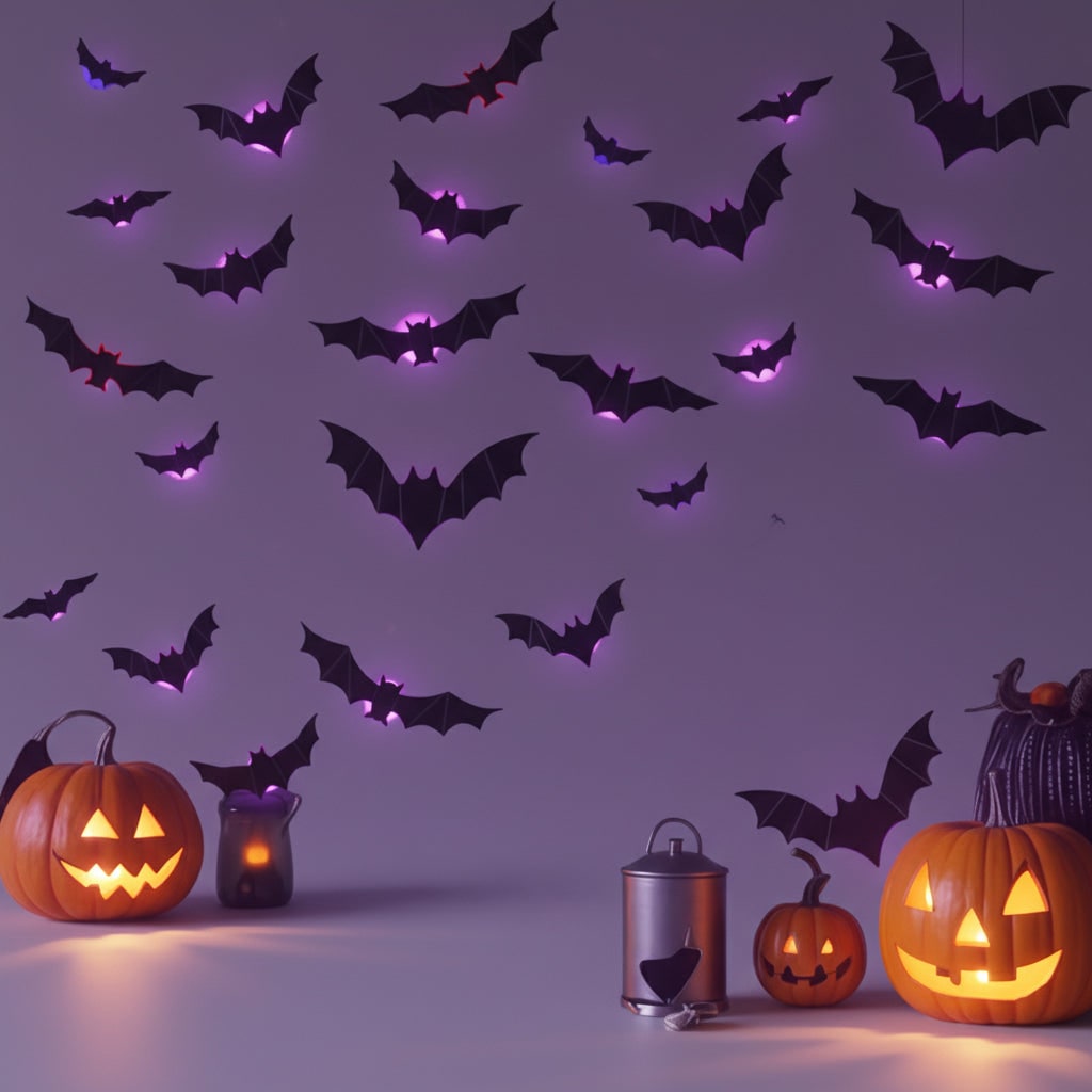 Halloween Bats 3D Wall Decals with LED Backlights and Peel Off Adhesive Film