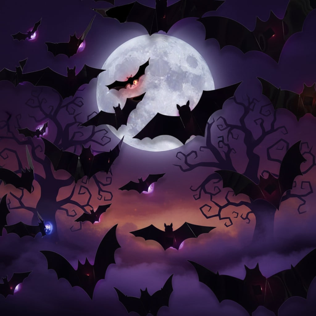 Halloween Bats 3D Wall Decals with LED Backlights and Peel Off Adhesive Film