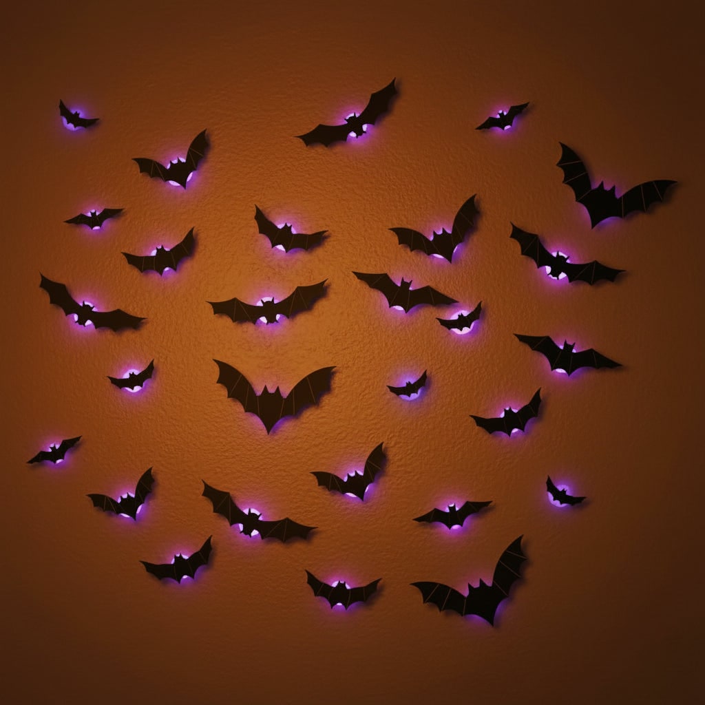 Halloween Bats 3D Wall Decals with LED Backlights and Peel Off Adhesive Film