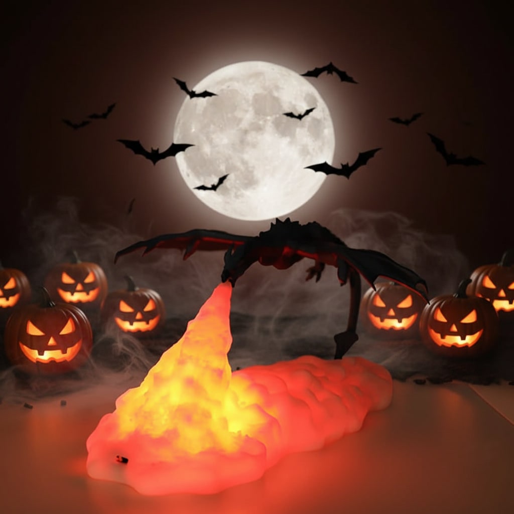 Halloween Lights 3D Printed Fire Breathing Dragon Lamp with USB Rechargeable Cloud Base