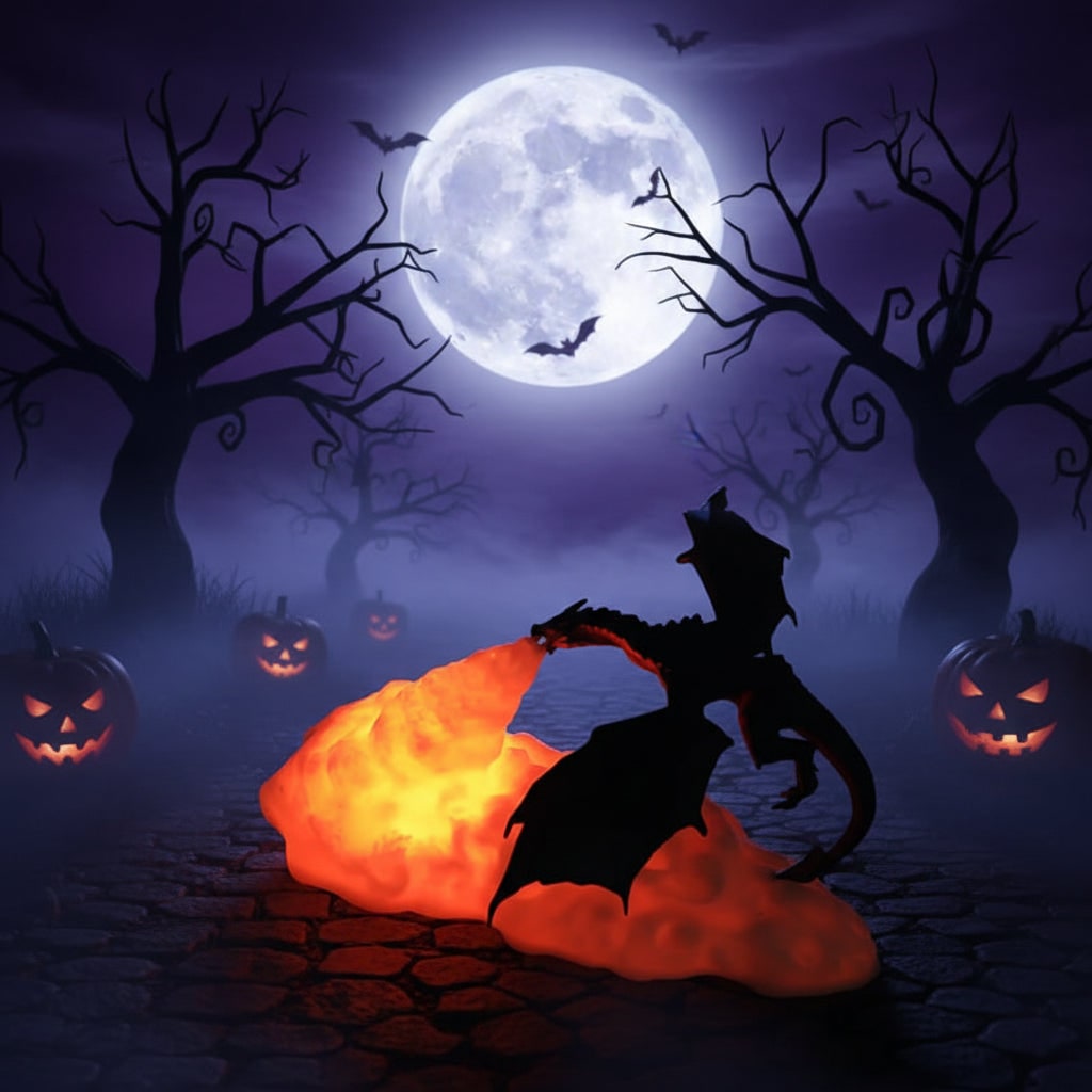 Halloween Lights 3D Printed Fire Breathing Dragon Lamp with USB Rechargeable Cloud Base