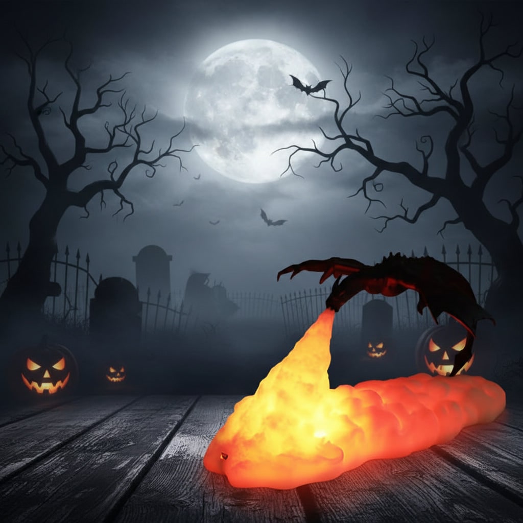Halloween Lights 3D Printed Fire Breathing Dragon Lamp with USB Rechargeable Cloud Base