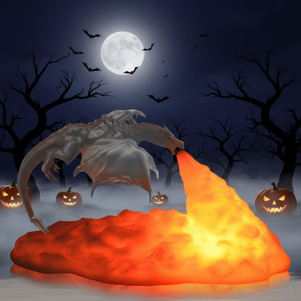 Halloween Lights 3D Printed Fire Breathing Dragon Lamp with USB Rechargeable Cloud Base