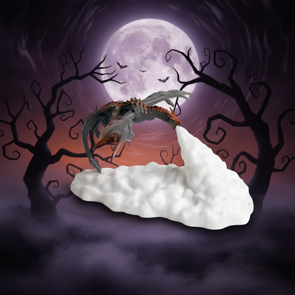 Halloween Lights 3D Printed Fire Breathing Dragon Lamp with USB Rechargeable Cloud Base
