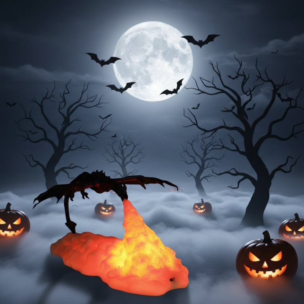Halloween Lights 3D Printed Fire Breathing Dragon Lamp with USB Rechargeable Cloud Base