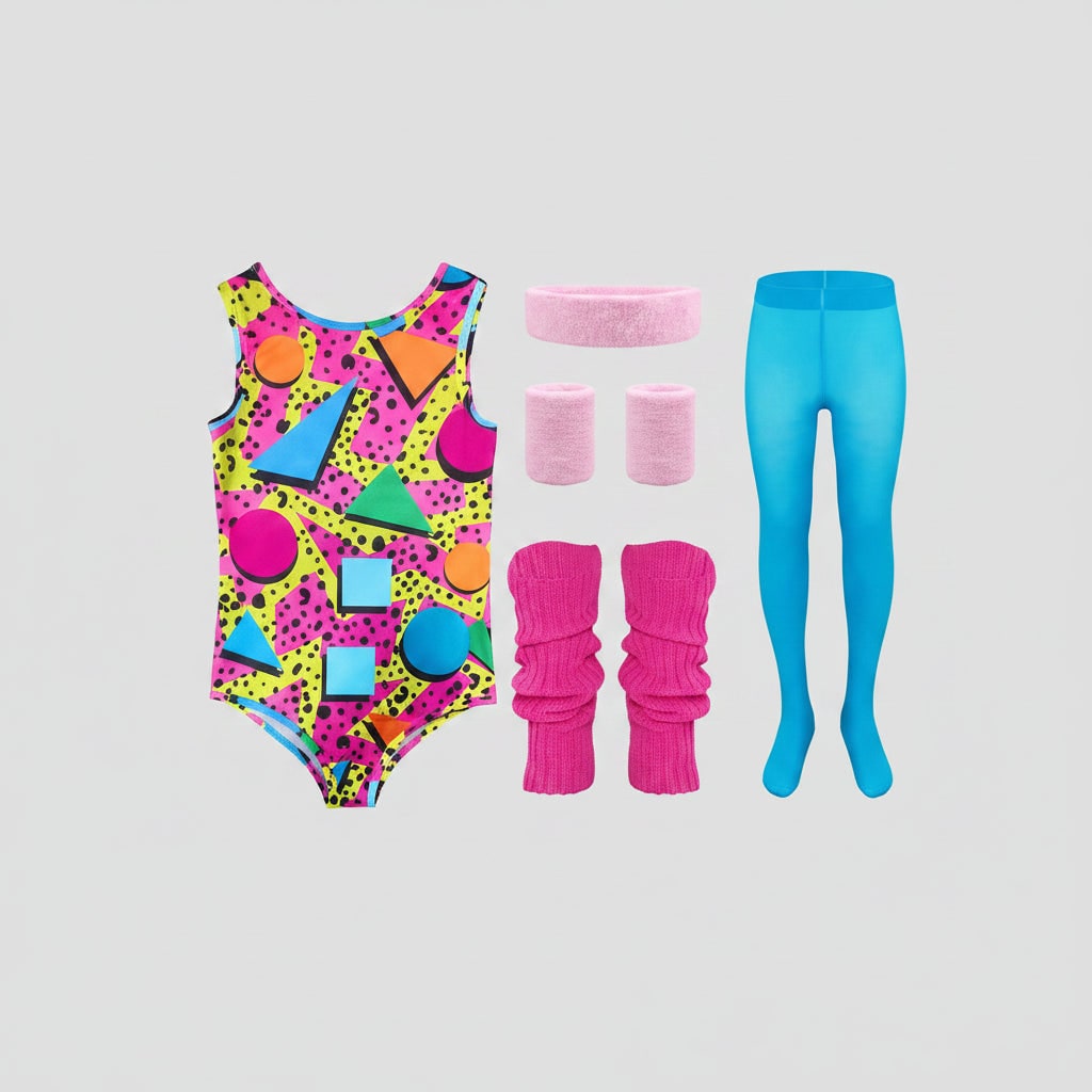 80s Halloween Costumes Aerobics Leotard Set with Leg Warmers Headband and Wristbands
