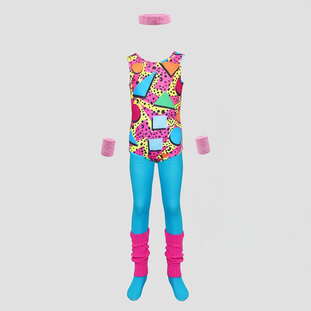 80s Halloween Costumes Aerobics Leotard Set with Leg Warmers Headband and Wristbands