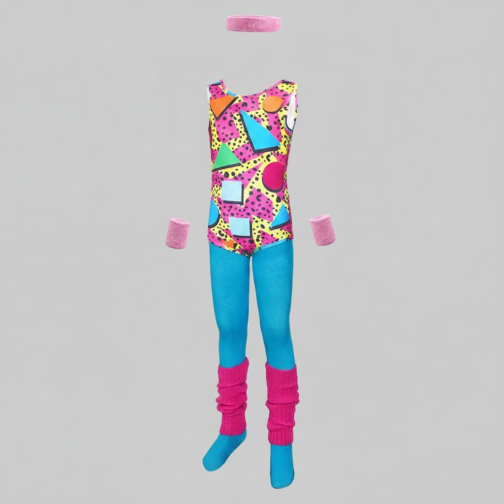 80s Halloween Costumes Aerobics Leotard Set with Leg Warmers Headband and Wristbands