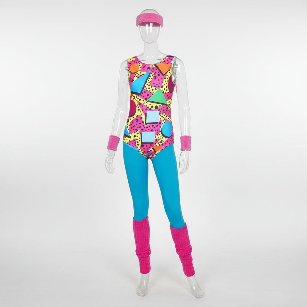 80s Halloween Costumes Aerobics Leotard Set with Leg Warmers Headband and Wristbands