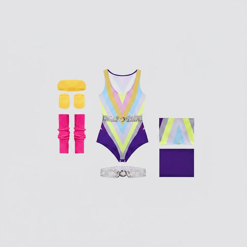 80s Halloween Costumes Aerobics Leotard Set with Leg Warmers Headband and Wristbands