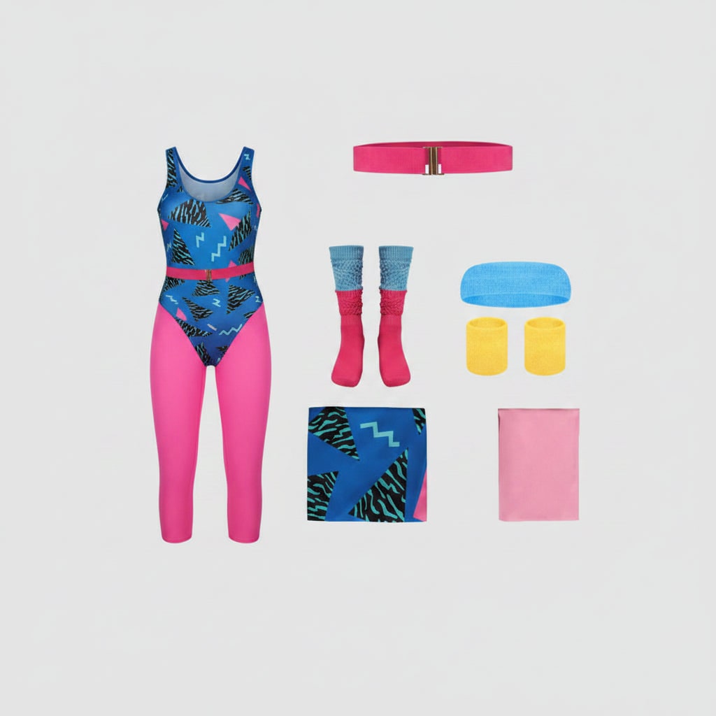 80s Halloween Costumes Aerobics Leotard Set with Leg Warmers Headband and Wristbands