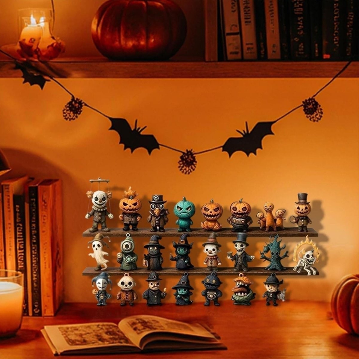 Halloween Advent Calendar Countdown with Spooky Miniature Figurines and Gothic Tabletop Decor