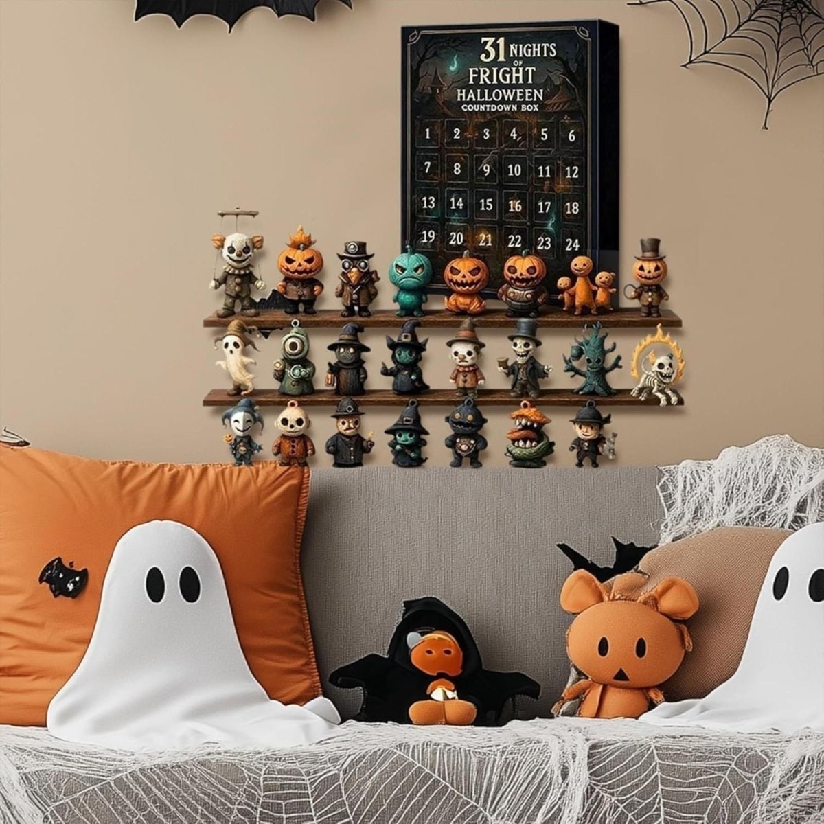Halloween Advent Calendar Countdown with Spooky Miniature Figurines and Gothic Tabletop Decor