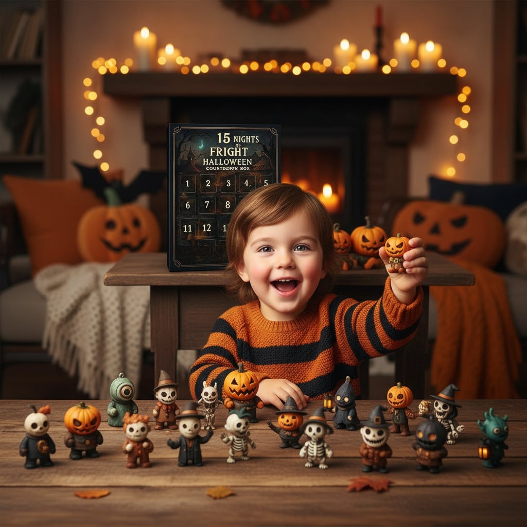 Toy Advent Calendar for Halloween Countdown with Spooky Hand Painted Figurines Indoor Decor