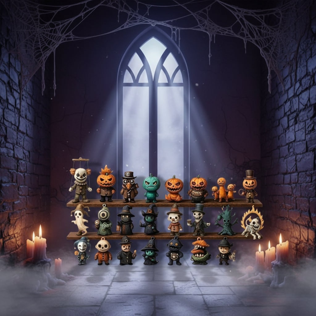 Toy Advent Calendar for Halloween Countdown with Spooky Hand Painted Figurines Indoor Decor