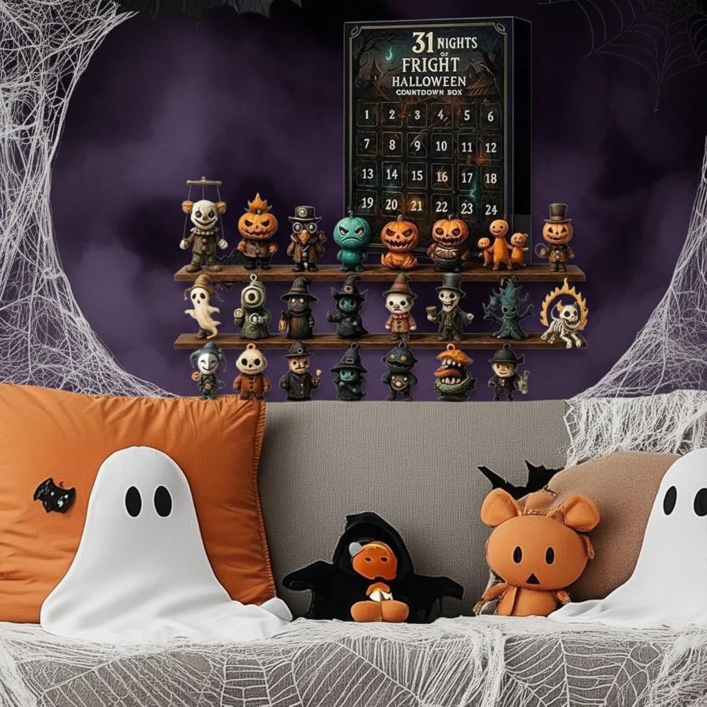 Toy Advent Calendar for Halloween Countdown with Spooky Hand Painted Figurines Indoor Decor