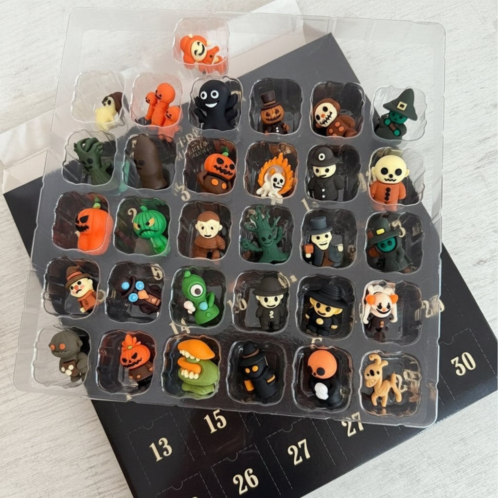 Toy Advent Calendar for Halloween Countdown with Spooky Hand Painted Figurines Indoor Decor