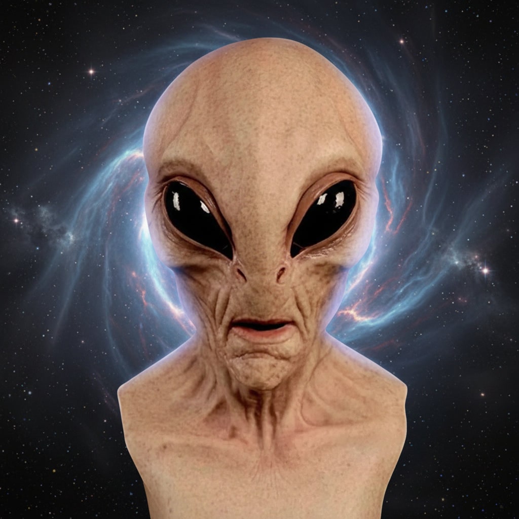 Alien Latex Halloween Mask for Adults with Moulded Wrinkles and Glossy Black Eyes
