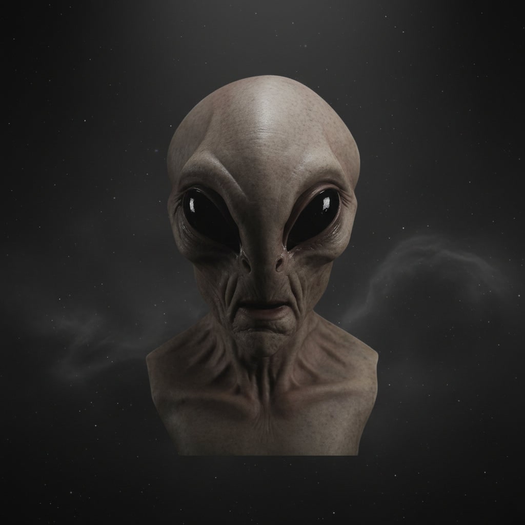 Alien Latex Halloween Mask for Adults with Moulded Wrinkles and Glossy Black Eyes