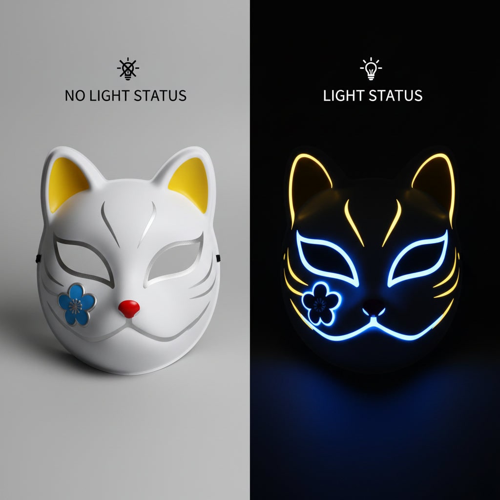 Anime Costumes for Halloween Cosplay Outfits Set with Light Up Fox Mask and Layered Wig