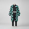 Anime Cosplay Outfits with Checkered Haori Coat and Uniform Set for Halloween Costume Party