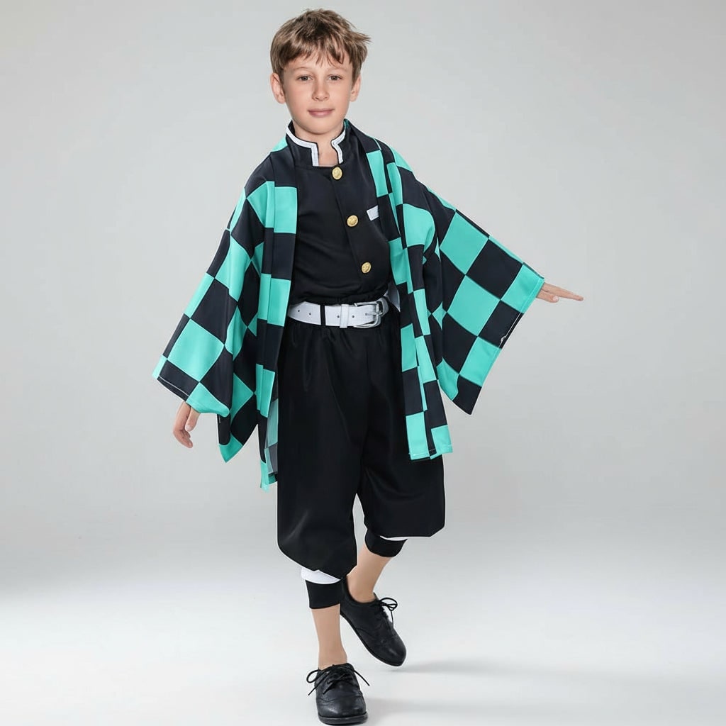 Halloween Costumes for Kids with Anime Cosplay Demon Jacket Cropped Trousers and Leg Wraps
