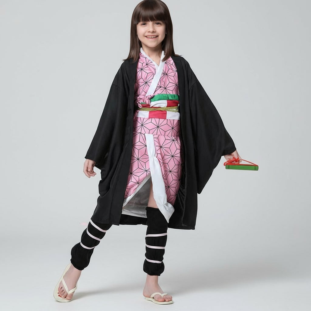 Halloween Costumes for Kids with Anime Cosplay Demon Jacket Cropped Trousers and Leg Wraps