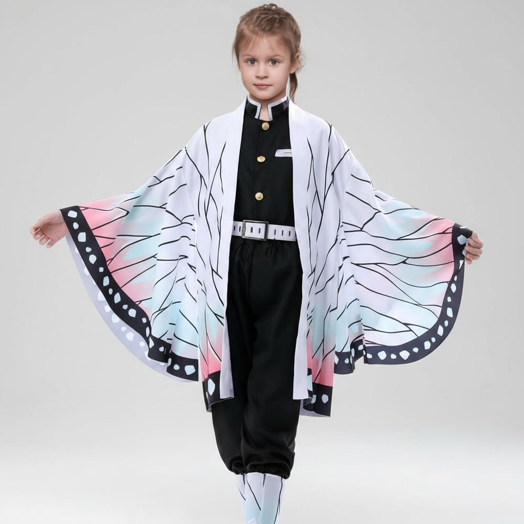 Halloween Costumes for Kids with Anime Cosplay Demon Jacket Cropped Trousers and Leg Wraps