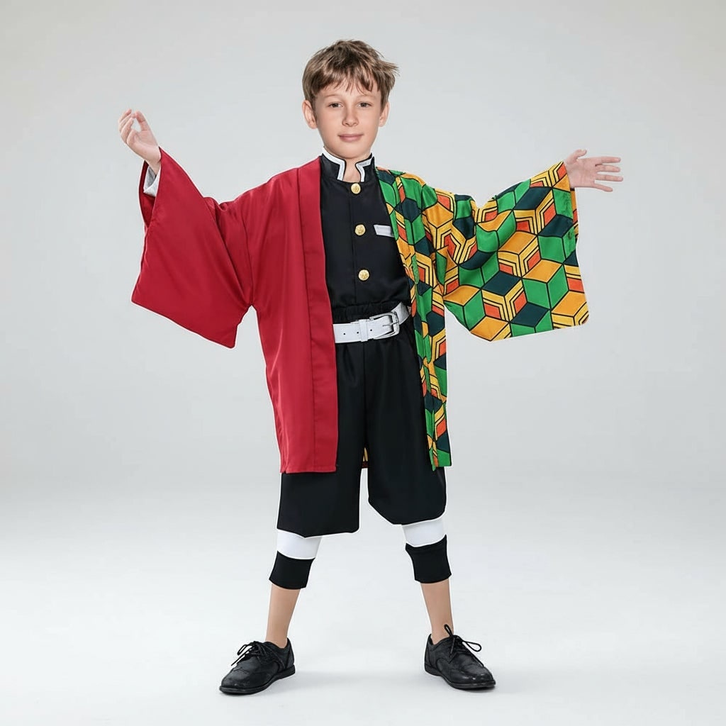 Halloween Costumes for Kids with Anime Cosplay Demon Jacket Cropped Trousers and Leg Wraps