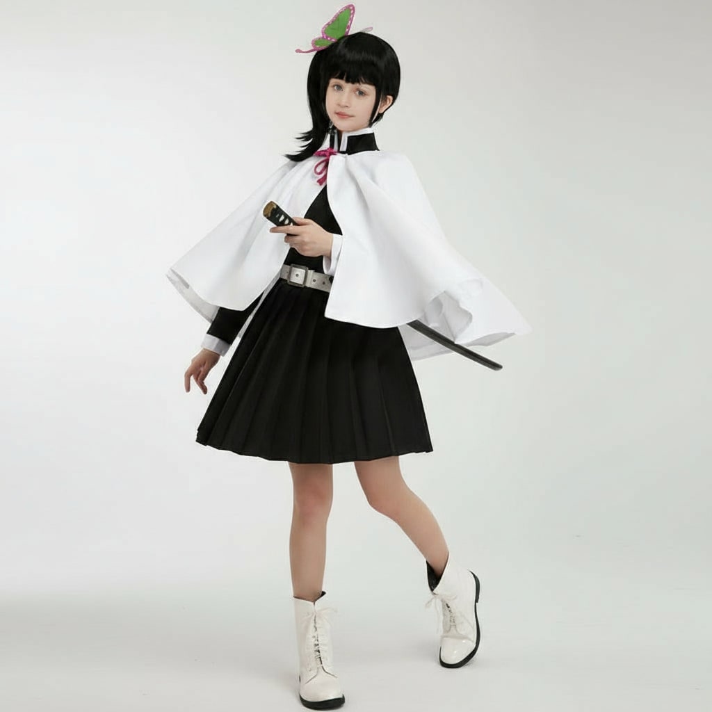 Halloween Costumes for Kids with Anime Cosplay Demon Jacket Cropped Trousers and Leg Wraps