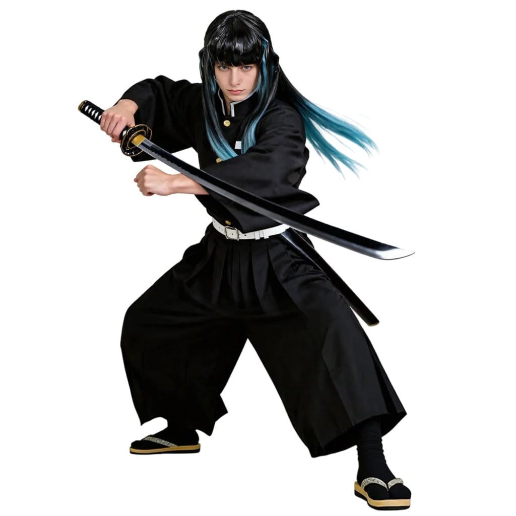 Anime Cosplay Outfits for Halloween with Mandarin Collar Wide Sleeves and Pleated Hakama Pants