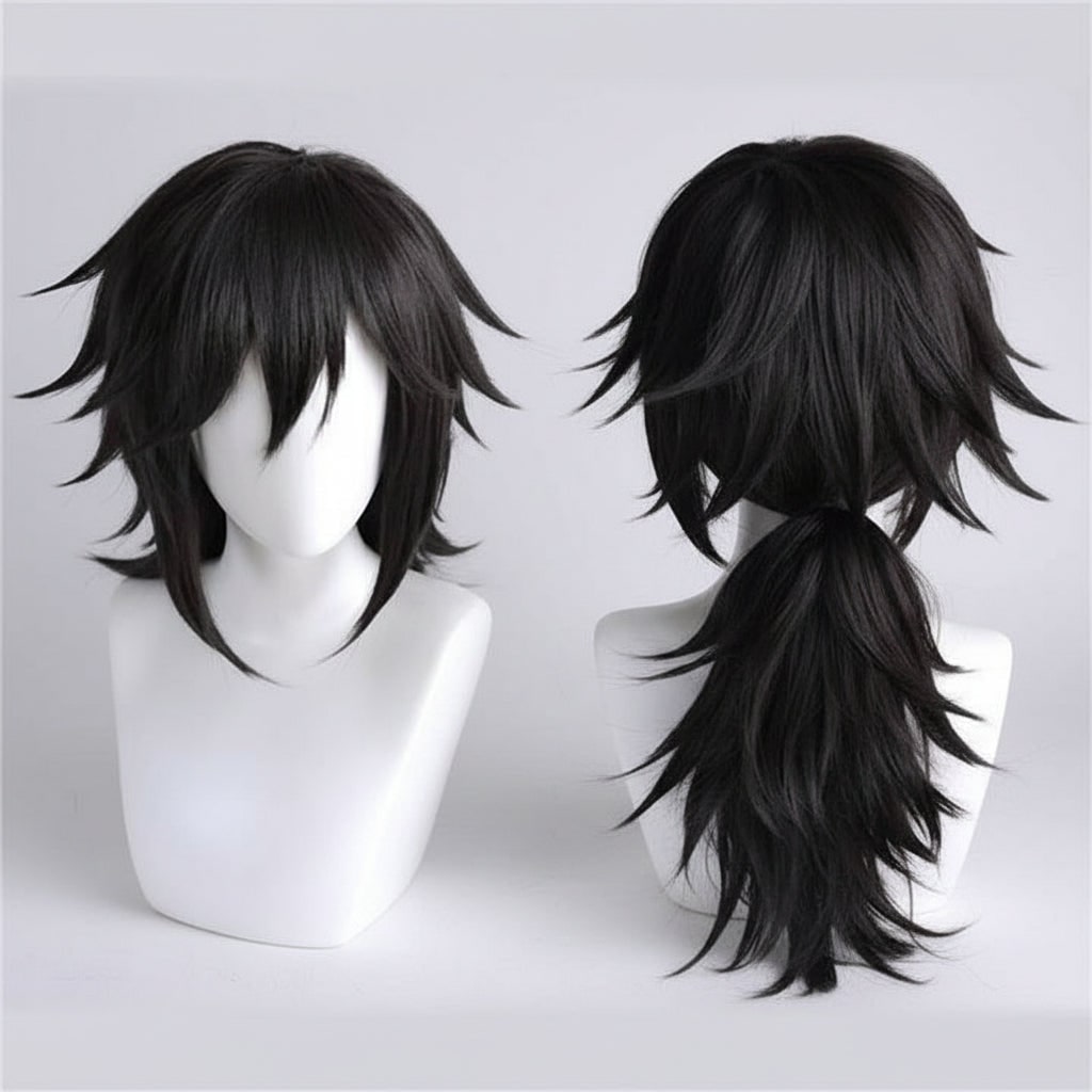 Halloween Costumes for Anime Cosplay with Light-Up Mask with Spiky Wig and Split Haori Jacket