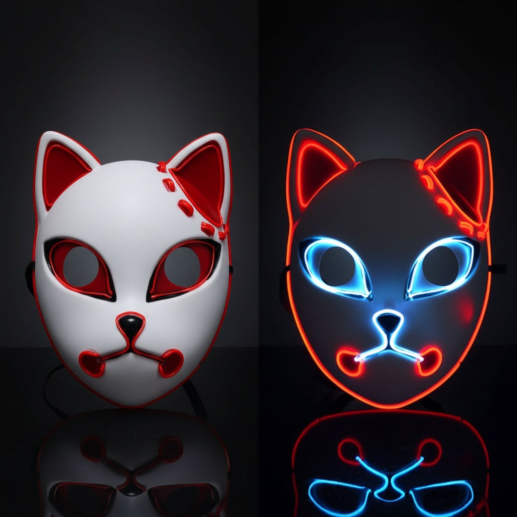 Halloween Costumes for Anime Cosplay with Light-Up Mask with Spiky Wig and Split Haori Jacket