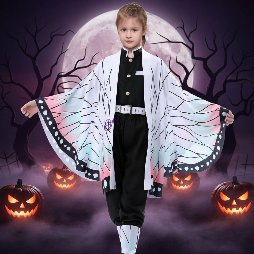 Halloween Costumes Anime Cosplay Set with Butterfly Wing Kimono Haori Jacket Trousers and Belt