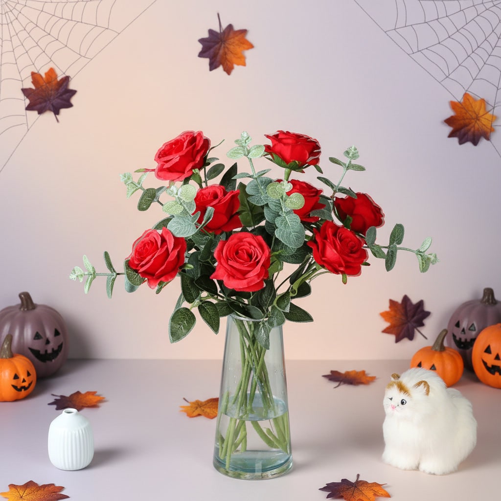 Artificial Rose Bouquet with Layered Fabric Petals for Halloween Decorations