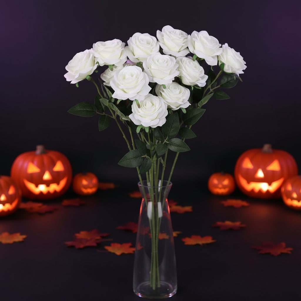 Artificial Rose Bouquet with Layered Fabric Petals for Halloween Decorations