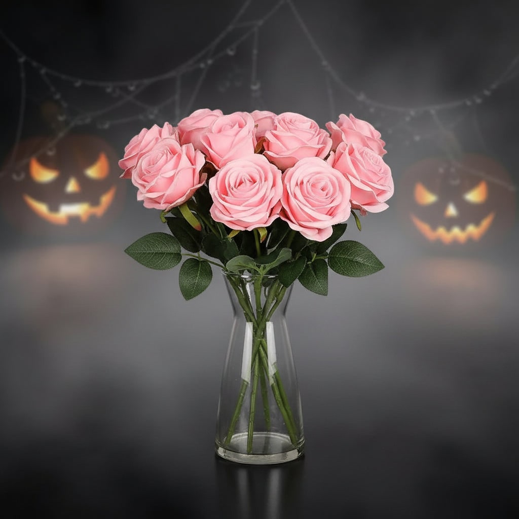 Artificial Rose Bouquet with Layered Fabric Petals for Halloween Decorations